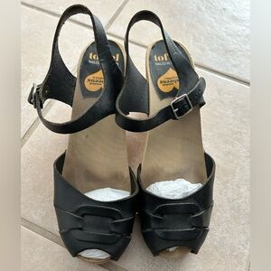 Swedish Hasbeens Black Leather Sandals